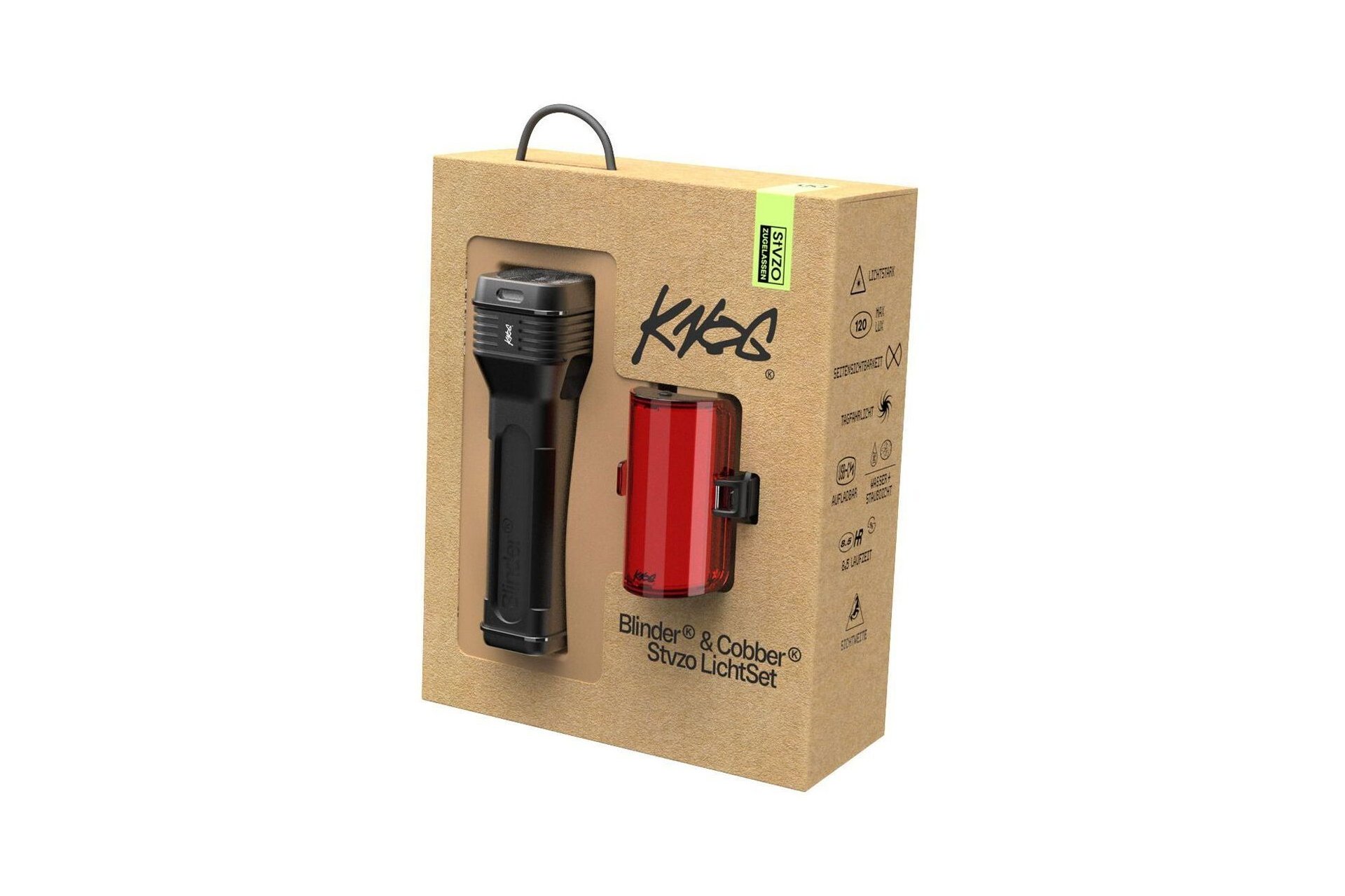 Knog Blinder 120 + Cobber Twinpack Akku Beleuchtungsset StVZO