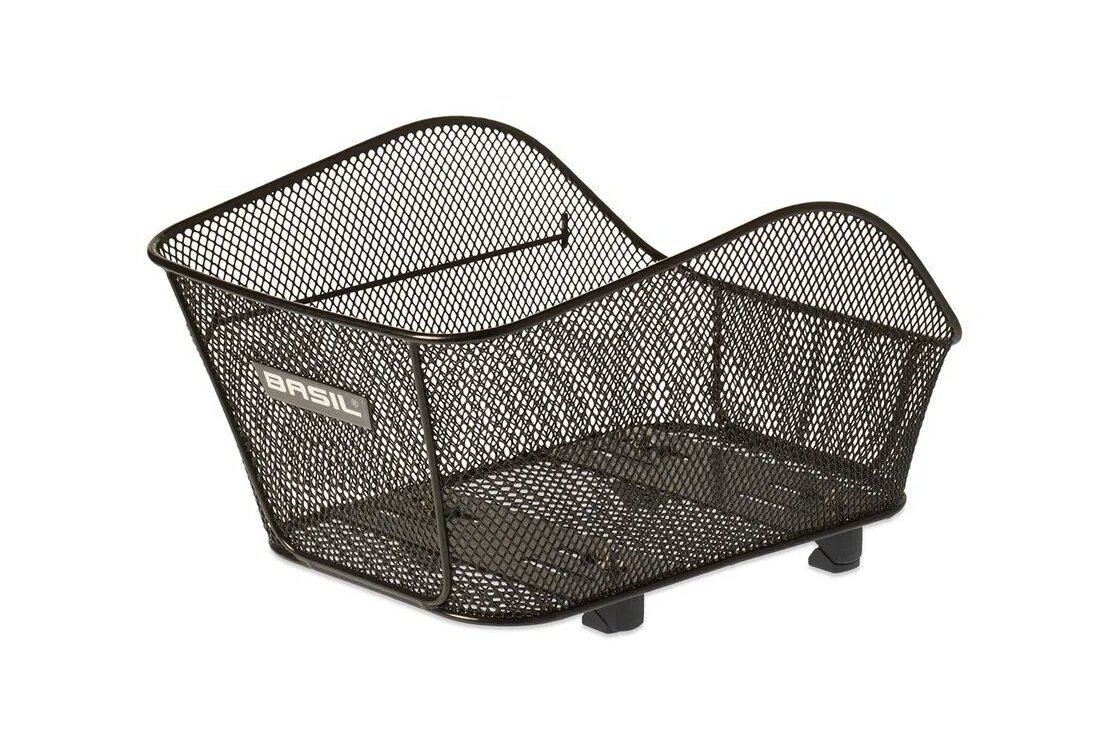 Basil Cairo Luxe Panier Arrière Vélo – Fil Acier Noir, 30x39x18 Cm, Poignée Plastique – Fixation Rapide