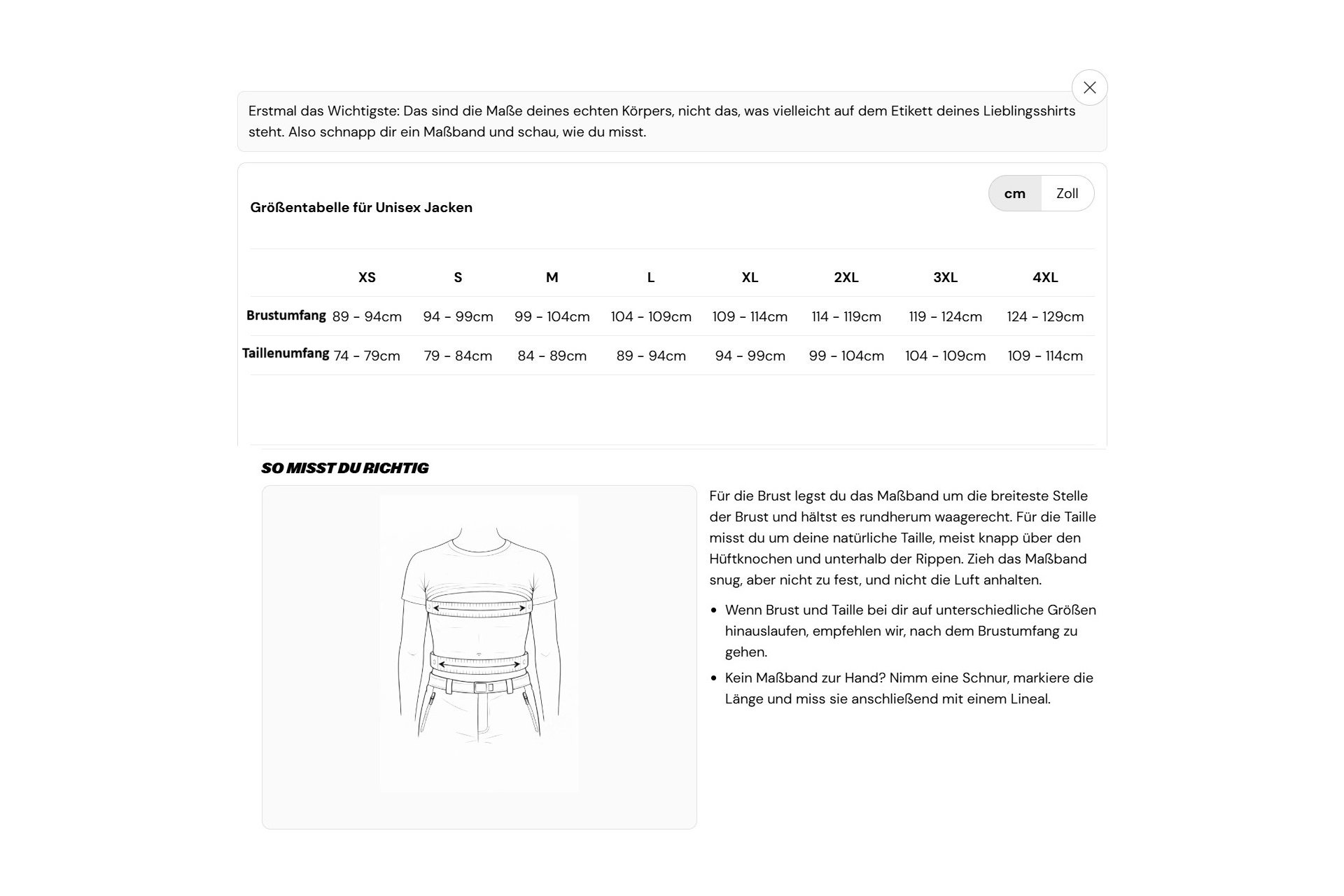 BESTIMME DEINE PASSENDE GR&Ouml;&szlig;E