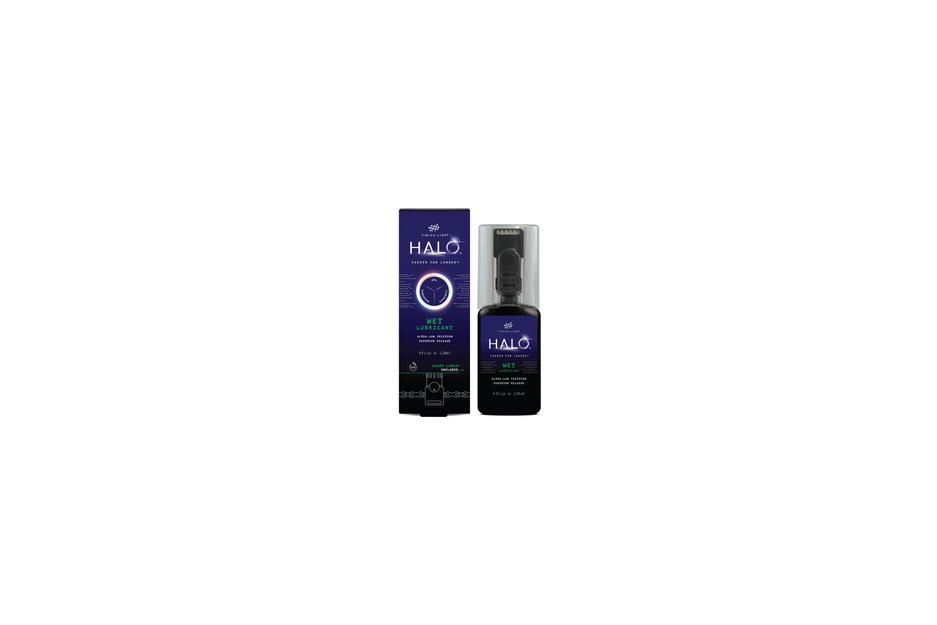 Finish Line HALO Wet Lube Wachsschmiermittel, Flasche + Luber - 120ml