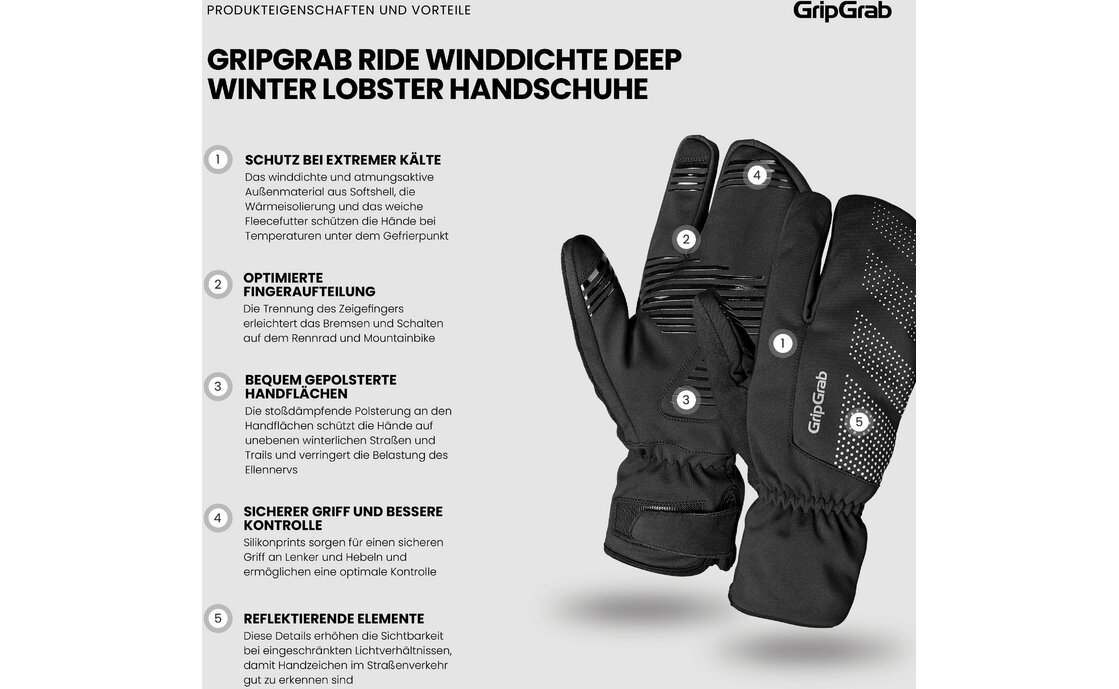 GRIPGRAB Ride Windproof Deep Winter Lobster Langfinger Handschuhe