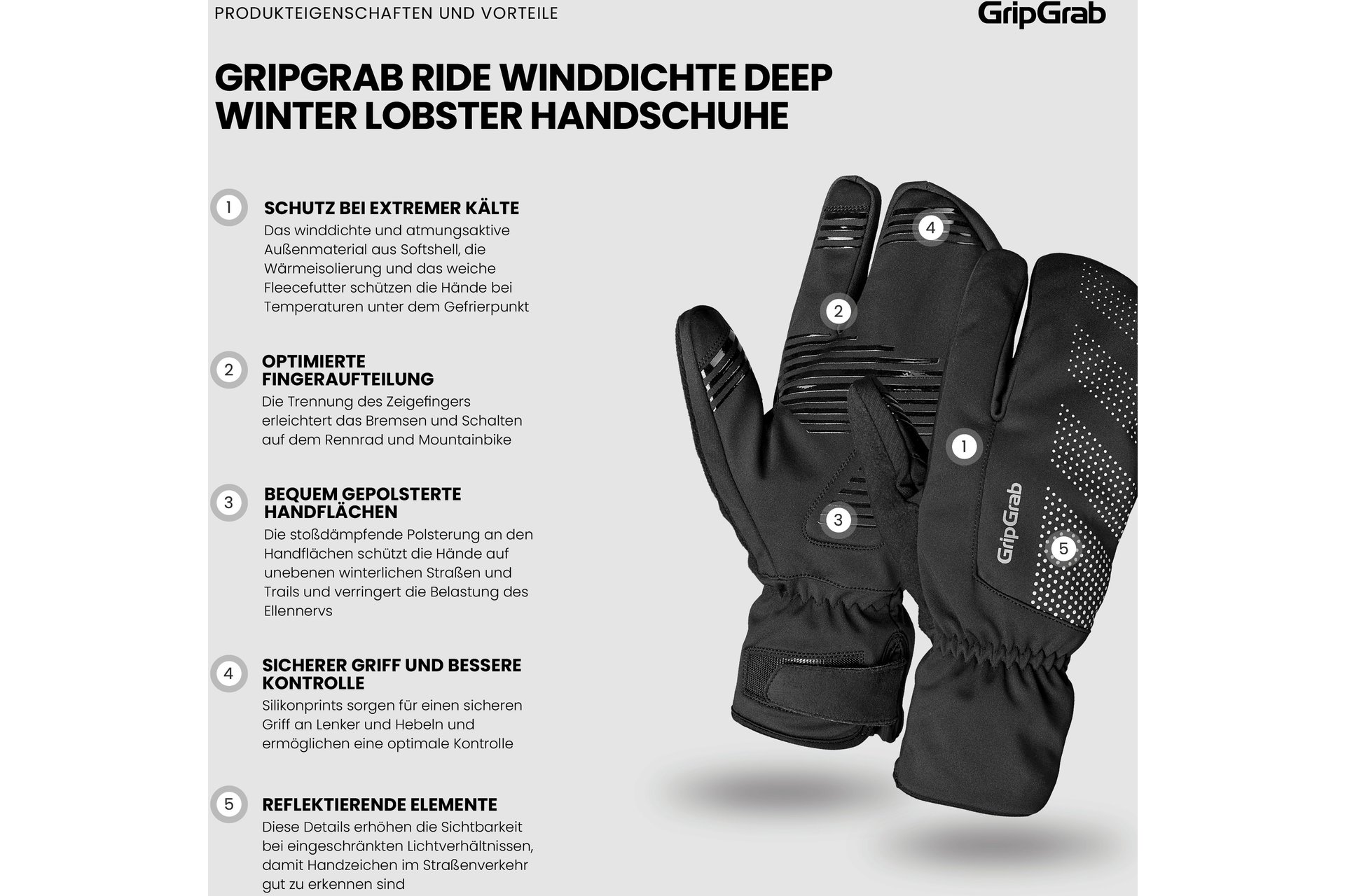 GRIPGRAB Ride Windproof Deep Winter Lobster Langfinger Handschuhe