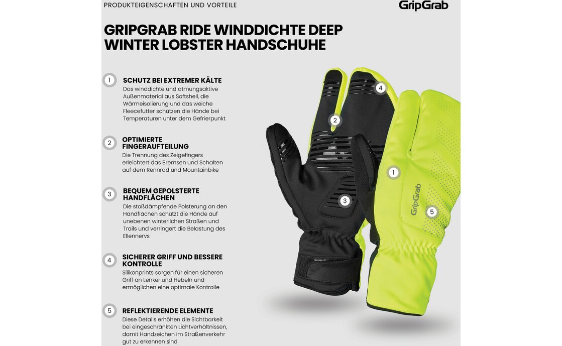GRIPGRAB Ride Windproof Deep Winter Lobster Langfinger Handschuhe