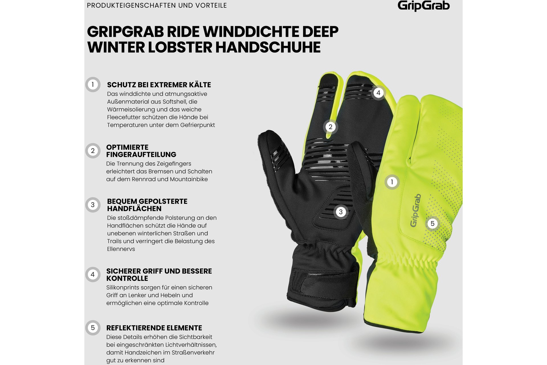 GRIPGRAB Ride Windproof Deep Winter Lobster Langfinger Handschuhe