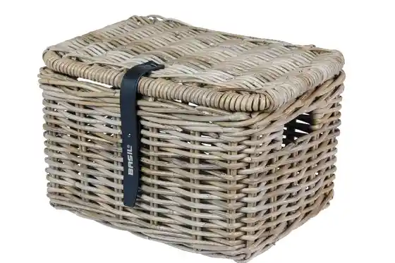 Fahrradkörbe - Basil VR Korb Dax S Rattan mit Deckel, grobmaschig