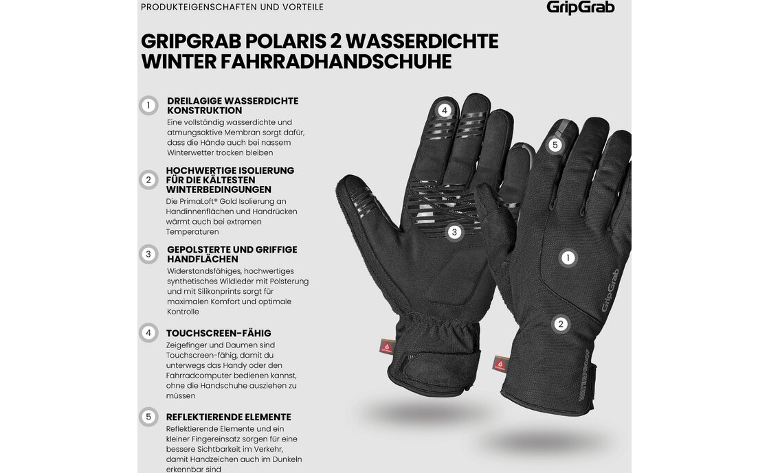 GRIPGRAB Polaris 2 Waterproof Winter Langfinger Handschuhe