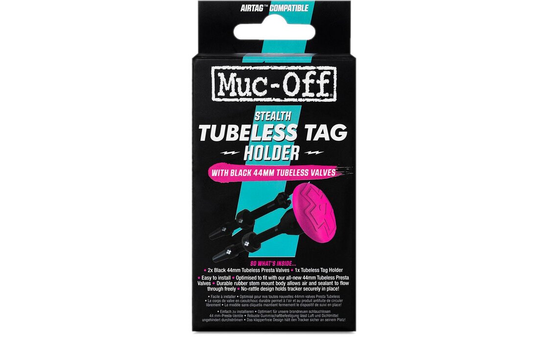 Muc-Off Tubeless Tag Holder & 44mm Valve Kit Black