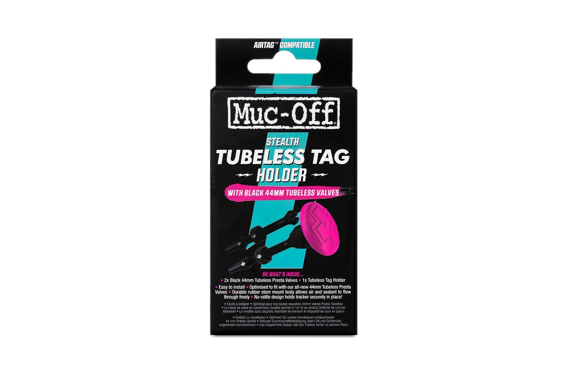 Muc-Off Tubeless Tag Holder & 44mm Valve Kit Black